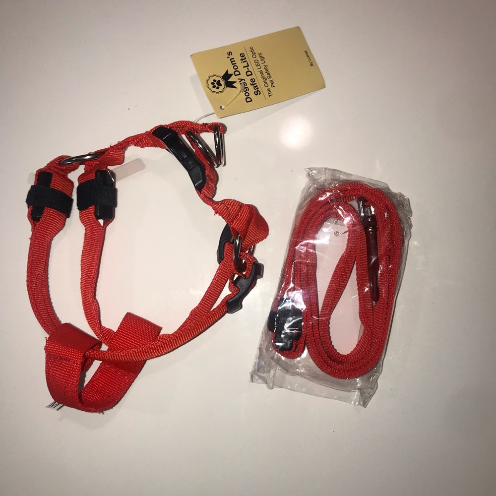💡 LED Dog Leash and Harness Set Red